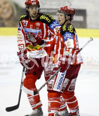 EBEL. Eishockey Bundesliga. KAC gegen  EC GRAZ 99ers. Torjubel Christoph Brandner, Kirk Furey. Klagenfurt, am 24.10.2008.
Foto: Kuess 

---
pressefotos, pressefotografie, kuess, qs, qspictures, sport, bild, bilder, bilddatenbank