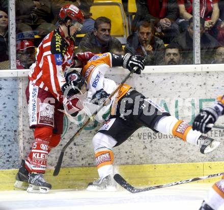 EBEL. Eishockey Bundesliga. KAC gegen  EC GRAZ 99ers. Paul Schellander, (KAC),  Michael Stuart (Graz). Klagenfurt, am 24.10.2008.
Foto: Kuess 

---
pressefotos, pressefotografie, kuess, qs, qspictures, sport, bild, bilder, bilddatenbank