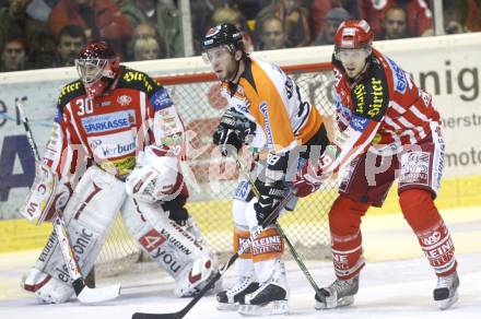 EBEL. Eishockey Bundesliga. KAC gegen  EC GRAZ 99ers. Rene Swette, Christoph Brander (KAC), Mark Brunnegger (Graz). Klagenfurt, am 24.10.2008.
Foto: Kuess 

---
pressefotos, pressefotografie, kuess, qs, qspictures, sport, bild, bilder, bilddatenbank