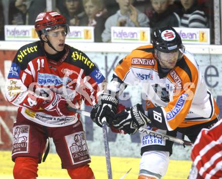 EBEL. Eishockey Bundesliga. KAC gegen  EC GRAZ 99ers. Johannes Reichel (KAC), Layne Ulmer (Graz). Klagenfurt, am 24.10.2008.
Foto: Kuess 

---
pressefotos, pressefotografie, kuess, qs, qspictures, sport, bild, bilder, bilddatenbank