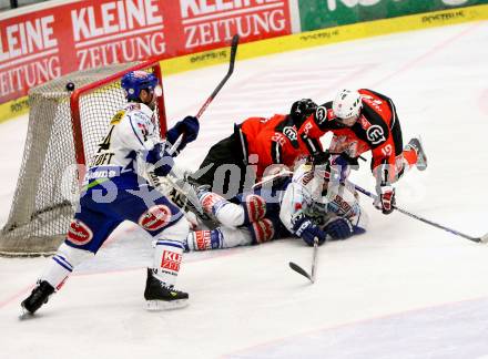 EBEL. Eishockey Bundesliga. VSV gegen HK Acroni Jesenice. MAPLETOFT Justin, KRISTLER Andreas (VSV), GLAVIC Gaber, MANFREDA Marjan (Jesenice). Villach, am 28.10.2008.
Foto: Nadja Kuess 


---
pressefotos, pressefotografie, kuess, qs, qspictures, sport, bild, bilder, bilddatenbank