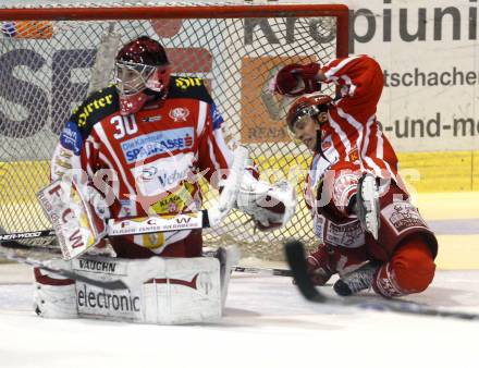 EBEL. Eishockey Bundesliga. KAC gegen Vienna Capitals. Rene Swette, Johannes Reichel (KAC). Klagenfurt, am 28.10.2008.
Foto: Kuess 

---
pressefotos, pressefotografie, kuess, qs, qspictures, sport, bild, bilder, bilddatenbank