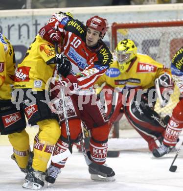 EBEL. Eishockey Bundesliga. KAC gegen Vienna Capitals. Warren Norris, (KAC), Paul Healey, Jean Francois Labbe (Vienna). Klagenfurt, am 28.10.2008.
Foto: Kuess 

---
pressefotos, pressefotografie, kuess, qs, qspictures, sport, bild, bilder, bilddatenbank