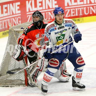 EBEL. Eishockey Bundesliga. VSV gegen HK Acroni Jesenice. FERLAND Jonathan  (VSV), GLAVIC  Gaber (Jesenice). Villach, am 28.10.2008.
Foto: Kuess 
Foto: Kuess

---
pressefotos, pressefotografie, kuess, qs, qspictures, sport, bild, bilder, bilddatenbank