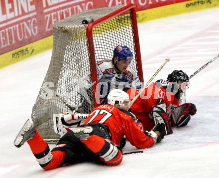 EBEL. Eishockey Bundesliga. VSV gegen HK Acroni Jesenice. FERLAND Jonathan (VSV), REBOLJ Miha, GLAVIC  Gaber (Jesenice). Villach, am 28.10.2008.
Foto: Kuess

---
pressefotos, pressefotografie, kuess, qs, qspictures, sport, bild, bilder, bilddatenbank