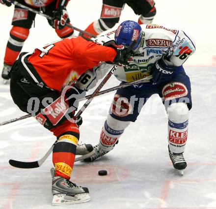 EBEL. Eishockey Bundesliga. VSV gegen HK Acroni Jesenice. FERLAND Jonathan  (VSV), TERLIKAR Anze  (Jesenice). Villach, am 28.10.2008.
Foto: Kuess

---
pressefotos, pressefotografie, kuess, qs, qspictures, sport, bild, bilder, bilddatenbank