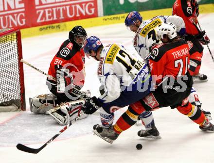 EBEL. Eishockey Bundesliga. VSV gegen HK Acroni Jesenice. RAFFL Michael, PEINTNER Markus (VSV), TERLIKAR Anze, GLAVIC  Gaber  (Jesenice). Villach, am 28.10.2008.
Foto: Kuess

---
pressefotos, pressefotografie, kuess, qs, qspictures, sport, bild, bilder, bilddatenbank