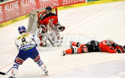 EBEL. Eishockey Bundesliga. VSV gegen HK Acroni Jesenice. KASPITZ Roland  (VSV), GLAVIC  Gaber, REBOLJ Miha   (Jesenice). Villach, am 28.10.2008.
Foto: Kuess 
Foto: Kuess

---
pressefotos, pressefotografie, kuess, qs, qspictures, sport, bild, bilder, bilddatenbank