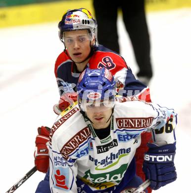 EBEL. Eishockey Bundesliga. EC VSV gegen Red Bull Salzburg. Jonathan Ferland,  (VSV), Oskars Cibulskis (Salzburg). Villach, am 30.10.2008.
Foto: Kuess 

---
pressefotos, pressefotografie, kuess, qs, qspictures, sport, bild, bilder, bilddatenbank