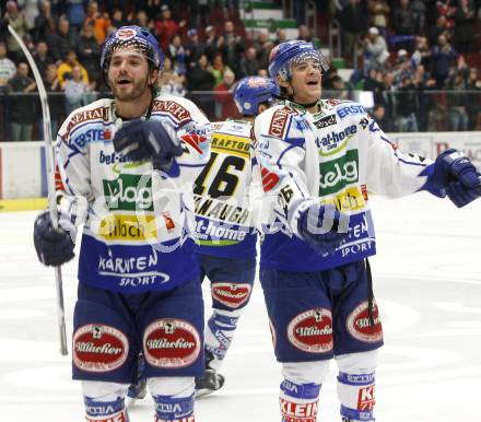 EBEL. Eishockey Bundesliga. EC VSV gegen Red Bull Salzburg. Jubel Nikolas Petrik, Christoph Martinz. Villach, am 30.10.2008.
Foto: Kuess

---
pressefotos, pressefotografie, kuess, qs, qspictures, sport, bild, bilder, bilddatenbank