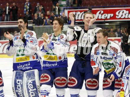 EBEL. Eishockey Bundesliga. EC VSV gegen Red Bull Salzburg. Jubel Gert Prohaska, Andreas kristler, Mike stewart, Robby Sandrock. Villach, am 30.10.2008.
Foto: Kuess

---
pressefotos, pressefotografie, kuess, qs, qspictures, sport, bild, bilder, bilddatenbank