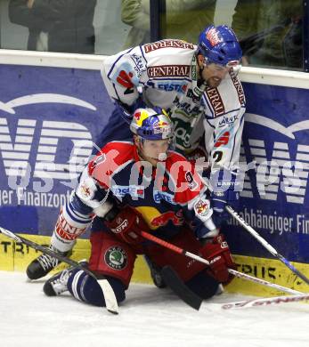 EBEL. Eishockey Bundesliga. EC VSV gegen Red Bull Salzburg. Darell Scoville, (VSV), Thomas Koch  (Salzburg). Villach, am 30.10.2008.
Foto: Kuess

---
pressefotos, pressefotografie, kuess, qs, qspictures, sport, bild, bilder, bilddatenbank