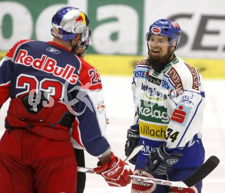 EBEL. Eishockey Bundesliga. EC VSV gegen Red Bull Salzburg. Markus Peintner, (VSV), Michael Siklenka (Salzburg). Villach, am 30.10.2008.
Foto: Kuess 
Foto: Kuess

---
pressefotos, pressefotografie, kuess, qs, qspictures, sport, bild, bilder, bilddatenbank