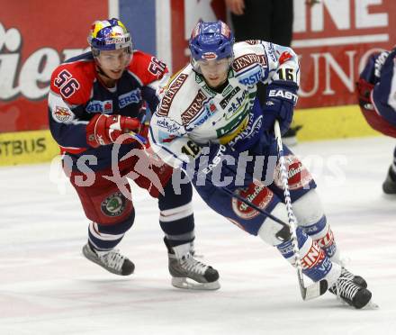 EBEL. Eishockey Bundesliga. EC VSV gegen Red Bull Salzburg. Dan Cavanaugh, (VSV), Ryan T. Mc Donough (Salzburg). Villach, am 30.10.2008.
Foto: Kuess

---
pressefotos, pressefotografie, kuess, qs, qspictures, sport, bild, bilder, bilddatenbank