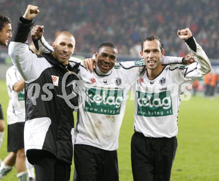 Fussball. Tipp3-Bundesliga. SK Austria Kelag Kaernten  gegen Rapid Wien. Jubel Patrick Wolf, Sandro Jose Da Silva, Christian Prawda (Austria Kaernten). Klagenfurt, 4.11.2008. 
Copyright Kuess

---
pressefotos, pressefotografie, kuess, qs, qspictures, sport, bild, bilder, bilddatenbank