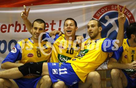 Volleyball. GM Capital Challenge Cup. SK Aich/Dob gegen Chenois Genève Volley (SUI). Ivo Kenderov, Nejc Pusnik, Martin Bencic (Aich). Prevalje 5.11.2008.
Copyright Kuess

---
pressefotos, pressefotografie, kuess, qs, qspictures, sport, bild, bilder, bilddatenbank