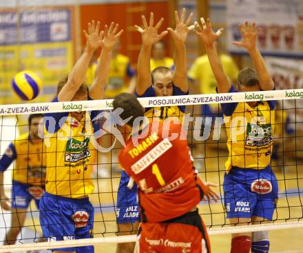 Volleyball. GM Capital Challenge Cup. SK Aich/Dob gegen Chenois Genève Volley (SUI). Alexander Shane, Martin Bencic, Aleksey Sanko (Aich). Prevalje 5.11.2008.
Copyright Kuess

---
pressefotos, pressefotografie, kuess, qs, qspictures, sport, bild, bilder, bilddatenbank