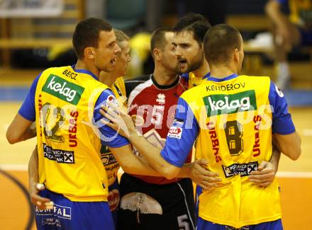 Volleyball. GM Capital Challenge Cup. SK Aich/Dob gegen Chenois Genève Volley (SUI). Jubel (Aich). Prevalje 5.11.2008.
Copyright Kuess

---
pressefotos, pressefotografie, kuess, qs, qspictures, sport, bild, bilder, bilddatenbank