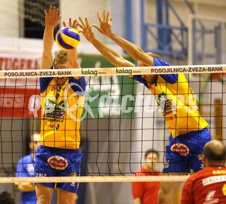 Volleyball. GM Capital Challenge Cup. SK Aich/Dob gegen Chenois Genève Volley (SUI). Shane Alexander, Martin Bencic (Aich). Prevalje 5.11.2008.
Copyright Kuess

---
pressefotos, pressefotografie, kuess, qs, qspictures, sport, bild, bilder, bilddatenbank