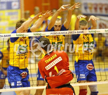 Volleyball. GM Capital Challenge Cup. SK Aich/Dob gegen Chenois Genève Volley (SUI). Shane Alexander, Martin Bencic, Aleksey Sanko (Aich). Prevalje 5.11.2008.
Copyright Kuess

---
pressefotos, pressefotografie, kuess, qs, qspictures, sport, bild, bilder, bilddatenbank