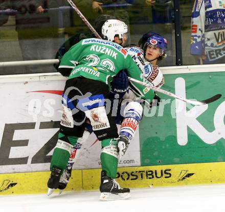 EBEL. Eishockey Bundesliga. EC Pasut VSV gegen HDD TILIA Olimpija Ljubljana (Laibach). KRISTLER Andreas (VSV), KUZNIK Greg (Ljubljana). Villach, am 11.11.2008.
Foto: Nadja Kuess

---
pressefotos, pressefotografie, kuess, qs, qspictures, sport, bild, bilder, bilddatenbank