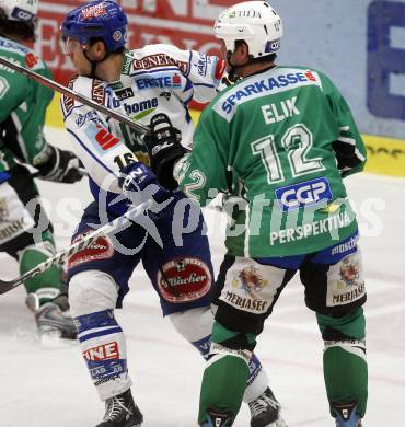 EBEL. Eishockey Bundesliga. EC Pasut VSV gegen HDD TILIA Olimpija Ljubljana (Laibach). CAVANAUGH Dan (VSV), ELIK Todd (Ljubljana). Villach, am 11.11.2008.
Foto: Kuess 

---
pressefotos, pressefotografie, kuess, qs, qspictures, sport, bild, bilder, bilddatenbank