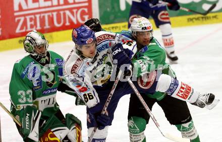 EBEL. Eishockey Bundesliga. EC Pasut VSV gegen HDD TILIA Olimpija Ljubljana (Laibach). FERLAND Jonathan (VSV), MORRISON Michael, KUZNIK Greg (Ljubljana). Villach, am 11.11.2008.
Foto: Nadja Kuess
---
pressefotos, pressefotografie, kuess, qs, qspictures, sport, bild, bilder, bilddatenbank