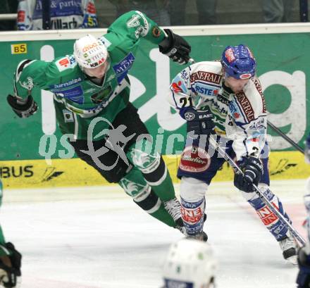 EBEL. Eishockey Bundesliga. EC Pasut VSV gegen HDD TILIA Olimpija Ljubljana (Laibach). Nikolas Petrik (VSV), Ziga Pavlin (Ljubljana). Villach, am 11.11.2008.
Foto: Nadja Kuess

---
pressefotos, pressefotografie, kuess, qs, qspictures, sport, bild, bilder, bilddatenbank