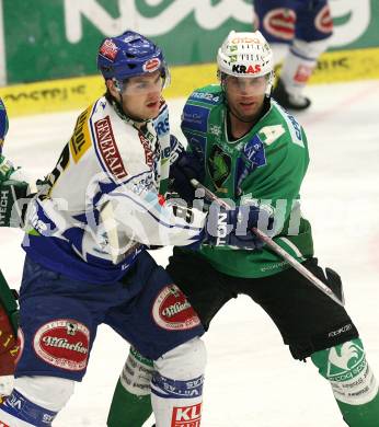 EBEL. Eishockey Bundesliga. EC Pasut VSV gegen HDD TILIA Olimpija Ljubljana (Laibach). Jonathan Ferland (VSV), Greg Kuznik (Ljubljana). Villach, am 11.11.2008.
Foto: Nadja Kuess
---
pressefotos, pressefotografie, kuess, qs, qspictures, sport, bild, bilder, bilddatenbank