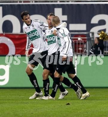 Fussball. Tipp3-Bundesliga. SK Austria Kelag Kaernten  gegen Cashpoint SCR Altach. Torjubel Atdhe Nuhiu, Manuel Ortlechner, Patrick Wolf. Klagenfurt, 12.11.2008. 
Copyright Kuess

---
pressefotos, pressefotografie, kuess, qs, qspictures, sport, bild, bilder, bilddatenbank