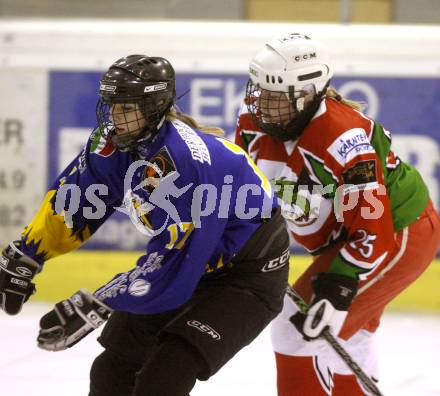 Dameneishockey. DEBL. DEC Dragons Klagenfurt gegen Gipsy Girls Villach. Michaela Kreutz (Dragons), Alesandra Lopez (Gipsy Girls). Klagenfurt, 11.11.2008.
Foto: Kuess
---
pressefotos, pressefotografie, kuess, qs, qspictures, sport, bild, bilder, bilddatenbank