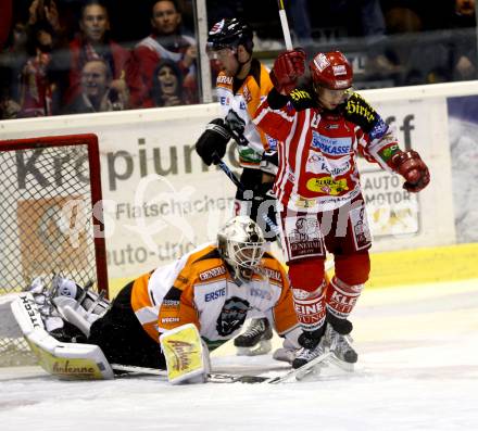 EBEL. Eishockey Bundesliga. KAC gegen  EC GRAZ 99ers. Torjubel Christoph Harand (KAC), Dov Grumet-Morris (Graz). Klagenfurt, am 16.11.2008.
Foto: Kuess 

---
pressefotos, pressefotografie, kuess, qs, qspictures, sport, bild, bilder, bilddatenbank