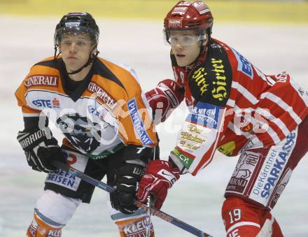 EBEL. Eishockey Bundesliga. KAC gegen  EC GRAZ 99ers. Stefan Geier (KAC), Kevin Kraxner (Graz). Klagenfurt, am 16.11.2008.
Foto: Kuess 

---
pressefotos, pressefotografie, kuess, qs, qspictures, sport, bild, bilder, bilddatenbank