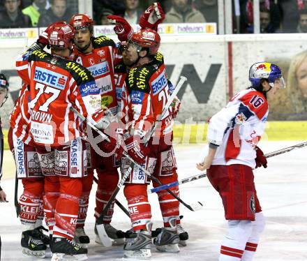 EBEL. Eishockey Bundesliga. KAC gegen  EC Red Bull Salzburg. Torjubel KAC. Klagenfurt, am 20.11.2008.
Foto: Nadja Kuess 

---
pressefotos, pressefotografie, kuess, qs, qspictures, sport, bild, bilder, bilddatenbank