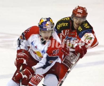 EBEL. Eishockey Bundesliga. KAC gegen  EC Red Bull Salzburg. SCHELLANDER Paul (KAC), KOGER Daniel (Salzburg). Klagenfurt, am 20.11.2008.
Foto: Kuess 

---
pressefotos, pressefotografie, kuess, qs, qspictures, sport, bild, bilder, bilddatenbank