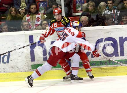 EBEL. Eishockey Bundesliga. KAC gegen  EC Red Bull Salzburg. SCHULLER David (KAC), LATUSA Manuel (Salzburg). Klagenfurt, am 20.11.2008.
Foto: Nadja Kuess 

---
pressefotos, pressefotografie, kuess, qs, qspictures, sport, bild, bilder, bilddatenbank