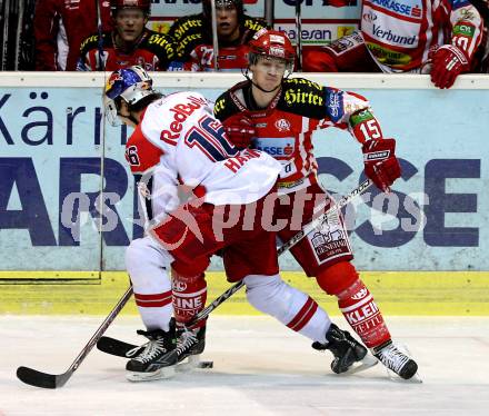 EBEL. Eishockey Bundesliga. KAC gegen  EC Red Bull Salzburg. SCHELLANDER Paul (KAC), HARAND Patrick (Salzburg). Klagenfurt, am 20.11.2008.
Foto: Nadja Kuess 

---
pressefotos, pressefotografie, kuess, qs, qspictures, sport, bild, bilder, bilddatenbank