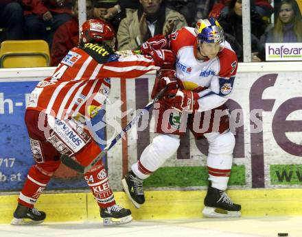 EBEL. Eishockey Bundesliga. KAC gegen  EC Red Bull Salzburg. SCHNEIDER Andrew (KAC), FOSTER Adrian (Salzburg). Klagenfurt, am 20.11.2008.
Foto: Kuess 

---
pressefotos, pressefotografie, kuess, qs, qspictures, sport, bild, bilder, bilddatenbank