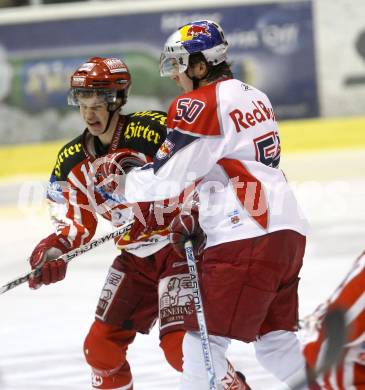 EBEL. Eishockey Bundesliga. KAC gegen  EC Red Bull Salzburg. SCHELLANDER Paul (KAC), FISCHER Mario (Salzburg). Klagenfurt, am 20.11.2008.
Foto: Kuess 

---
pressefotos, pressefotografie, kuess, qs, qspictures, sport, bild, bilder, bilddatenbank