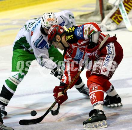 EBEL. Eishockey Bundesliga. KAC gegen  HDD TILIA Olimpija Ljubljana. SHANTZ Jeffery (KAC), ZUPANCIC Nik (Ljubljana). Klagenfurt, am 25.11.2008.
Foto: Nadja Kuess
---
pressefotos, pressefotografie, kuess, qs, qspictures, sport, bild, bilder, bilddatenbank