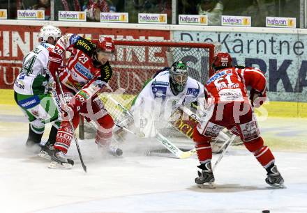 EBEL. Eishockey Bundesliga. KAC gegen  HDD TILIA Olimpija Ljubljana. BRANDNER Christoph, HARAND Christoph (KAC), PSILA Ales, TAVZELJ Andrej (Ljubljana). Klagenfurt, am 25.11.2008.
Foto: Nadja Kuess

---
pressefotos, pressefotografie, kuess, qs, qspictures, sport, bild, bilder, bilddatenbank