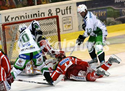 EBEL. Eishockey Bundesliga. KAC gegen  HDD TILIA Olimpija Ljubljana. ENZENHOFER Hannes, REICHEL Johannes (KAC), YAREMA Brendan, ELIK Todd (Ljubljana). Klagenfurt, am 25.11.2008.
Foto: Nadja Kuess 

---
pressefotos, pressefotografie, kuess, qs, qspictures, sport, bild, bilder, bilddatenbank