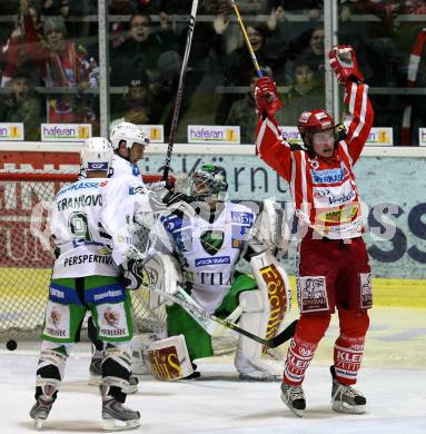 EBEL. Eishockey Bundesliga. KAC gegen  HDD TILIA Olimpija Ljubljana. Torjubel SCHULLER David (KAC). Klagenfurt, am 25.11.2008.
Foto: Nadja Kuess
---
pressefotos, pressefotografie, kuess, qs, qspictures, sport, bild, bilder, bilddatenbank