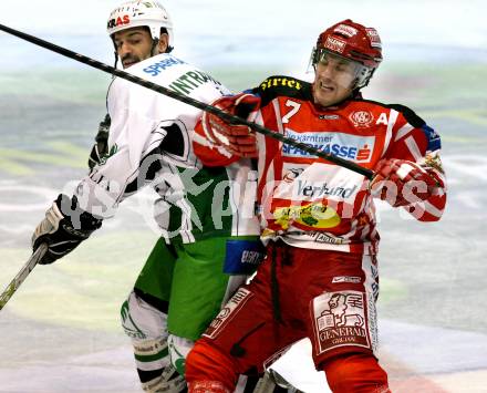 EBEL. Eishockey Bundesliga. KAC gegen  HDD TILIA Olimpija Ljubljana. RATZ Herbert (KAC), INTRANUOVO Raffaele (Ljubljana). Klagenfurt, am 25.11.2008.
Foto: Nadja Kuess

---
pressefotos, pressefotografie, kuess, qs, qspictures, sport, bild, bilder, bilddatenbank