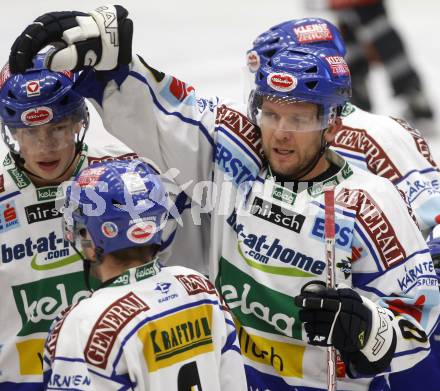 EBEL. Eishockey Bundesliga. EC Pasut VSV gegen HC TWK Innsbruck "Die Haie". Torjubel Mickey Elick, Michael Raffl (VSV). Villach, am 25.11.2008.
Foto: Kuess 

---
pressefotos, pressefotografie, kuess, qs, qspictures, sport, bild, bilder, bilddatenbank