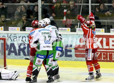 EBEL. Eishockey Bundesliga. KAC gegen  HDD TILIA Olimpija Ljubljana. BROWN Sean, HARAND Christoph (KAC), ZUPANCIC Nik, GROZNIK Bostjan, (Ljubljana). Klagenfurt, am 25.11.2008.
Foto: Nadja Kuess
---
pressefotos, pressefotografie, kuess, qs, qspictures, sport, bild, bilder, bilddatenbank