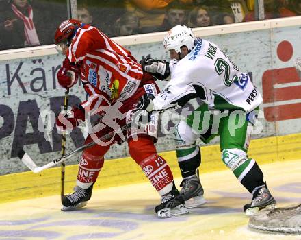 EBEL. Eishockey Bundesliga. KAC gegen  HDD TILIA Olimpija Ljubljana. KIRISITS Johannes (KAC), VNUK Tomaz (Ljubljana). Klagenfurt, am 25.11.2008.
Foto: Nadja Kuess

---
pressefotos, pressefotografie, kuess, qs, qspictures, sport, bild, bilder, bilddatenbank