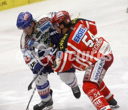 EBEL. Eishockey Bundesliga. EC Pasut VSV gegen EC KAC. Dan Cavanaugh, (VSV), Andrew Schneider (KAC). Villach, am 28.11.2008.
Foto: Kuess 
Foto: Kuess

---
pressefotos, pressefotografie, kuess, qs, qspictures, sport, bild, bilder, bilddatenbank