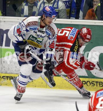 EBEL. Eishockey Bundesliga. EC Pasut VSV gegen EC KAC. Thomas Raffl,  (VSV), Paul Schellander (KAC). Villach, am 28.11.2008.
Foto: Kuess 
Foto: Kuess

---
pressefotos, pressefotografie, kuess, qs, qspictures, sport, bild, bilder, bilddatenbank