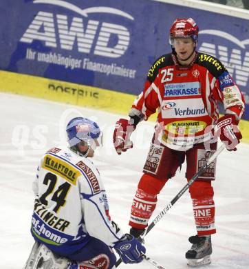 EBEL. Eishockey Bundesliga. EC Pasut VSV gegen EC KAC. Guenther Lanzinger, (VSV),  Kirk Furey (KAC). Villach, am 28.11.2008.
Foto: Kuess 
Foto: Kuess

---
pressefotos, pressefotografie, kuess, qs, qspictures, sport, bild, bilder, bilddatenbank